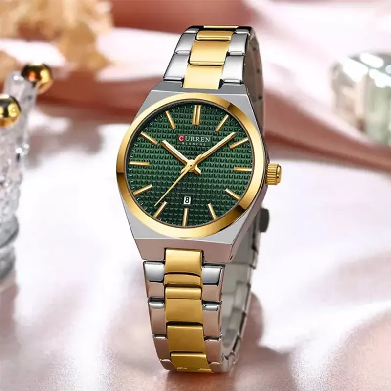 Curren Green Dial Two-tone Couple Watch- 8439